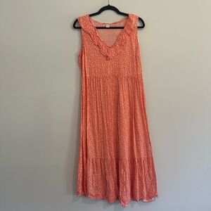 Old Navy Coral Midi Dress with Ruffle Trim